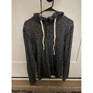 H&M LOGG Shirt Mens Large Gray Henley Hoodie Drawstring Lightweight